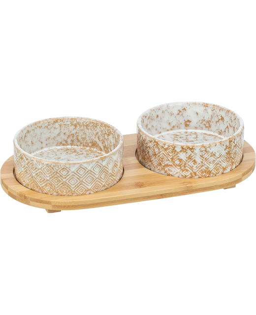 Trixie Ceramic Bowls with Bamboo Stand - 12cm x 2