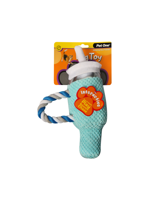 Dog Plush Blue Bottle With Straw 15x28cm