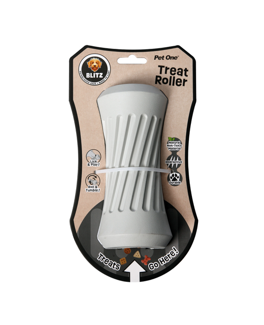 Pet One Dog Toy Blitz Rubber Treat Roller Grey L