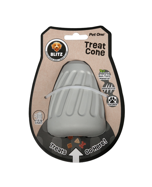 Pet One Dog Toy Blitz Rubber Treat Cone Grey M