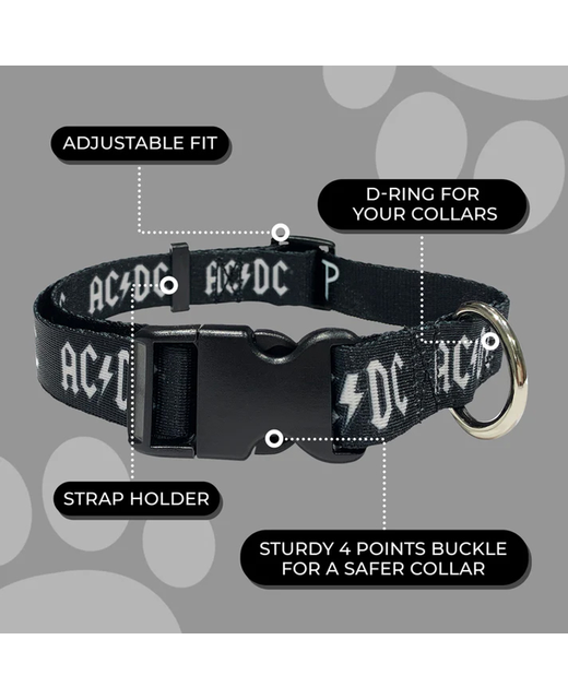 ACDC Black & White Logo Collar - Lge 38-60cm