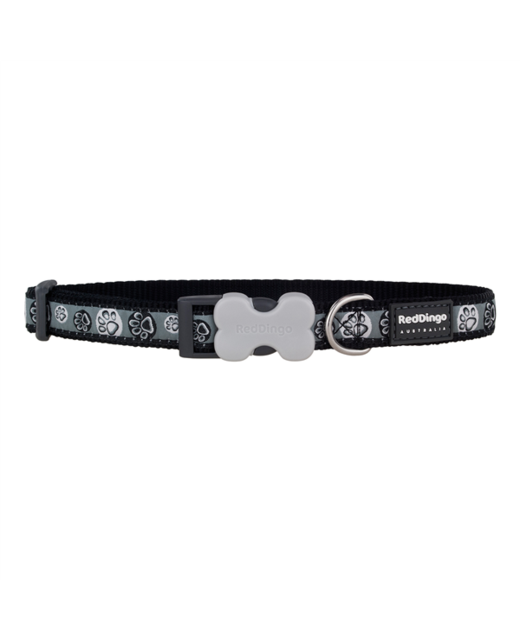 Red Dingo Dog Collar Paw Impressions Black Large 25mm x 41-63cm