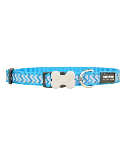 Red Dingo Dog Collar Reflective Ziggy Turquoise Large 25mm x 41-63cm