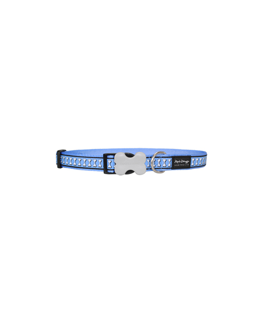 Red Dingo Dog Collar Reflective Bones Blue Small 12mm x 20-32cm