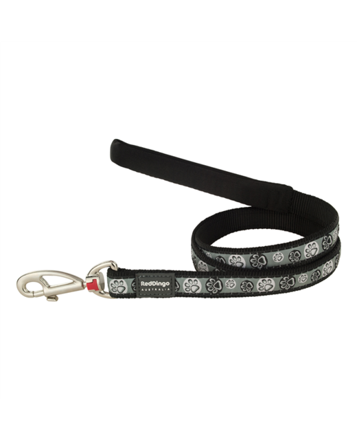 Red Dingo Dog Lead Paw Impressions Black Small 12mm x 1.2m