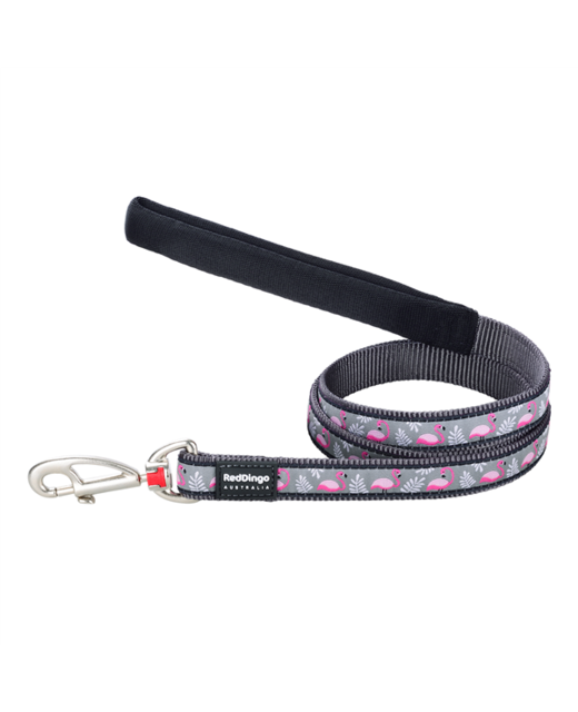 Red Dingo Dog Lead Flamingo Cool Grey Small 12mm x 1.2m