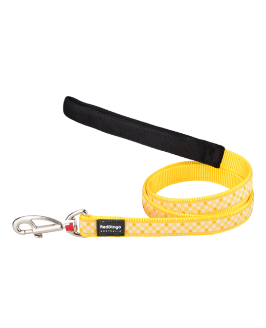 Red Dingo Dog Lead Gingham Yellow Medium 20mm x 1.2m