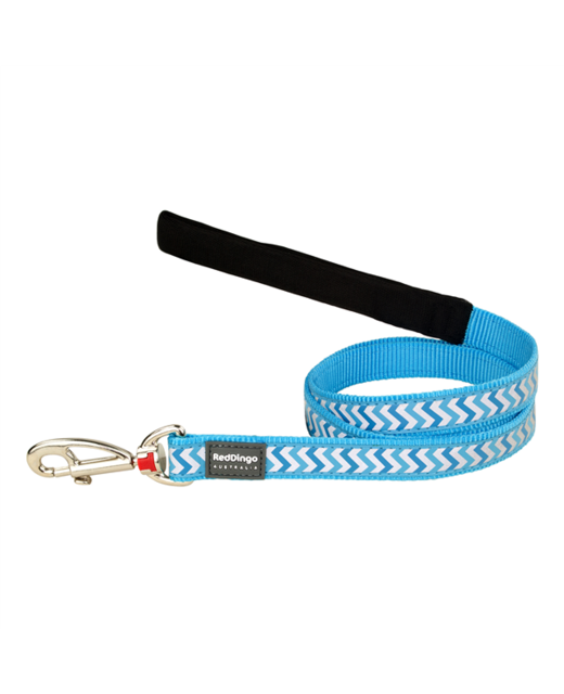 Red Dingo Dog Lead Reflective Ziggy Turquoise Medium 20mm x 1.2m