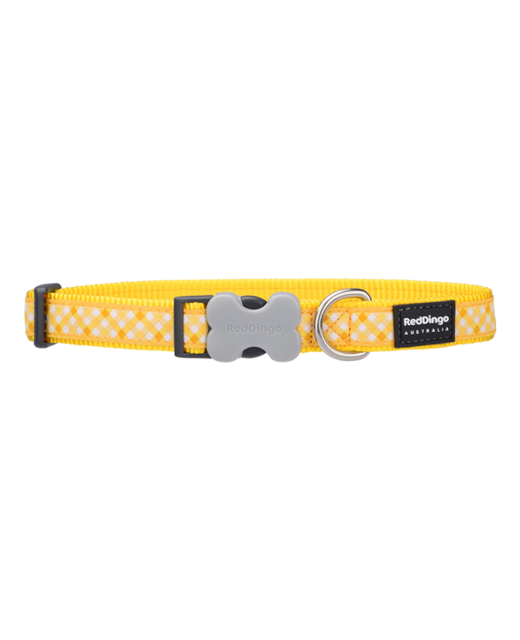 Red Dingo Dog Collar Gingham Yellow Large 25mm x 41-63cm