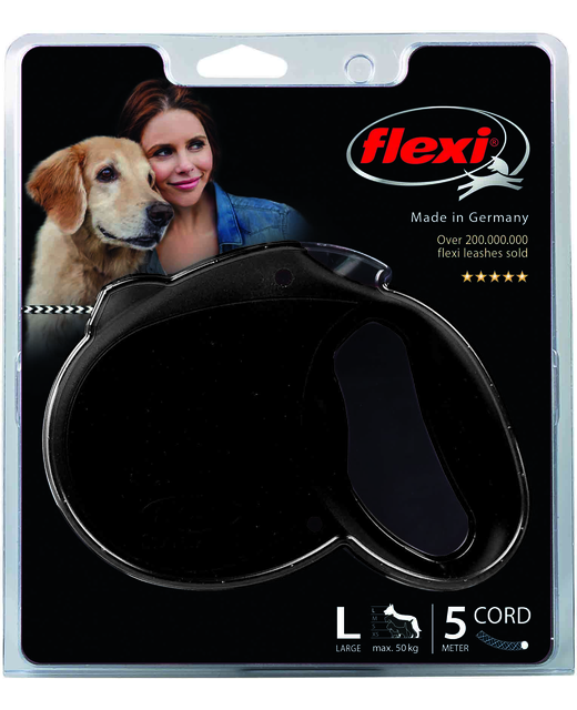 Flexi Standard 3 - 5metre Black Retractable Cord Leash Large 