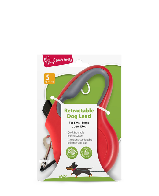 Yours Droolly 5metre Retractable Tape Lead Small Red 