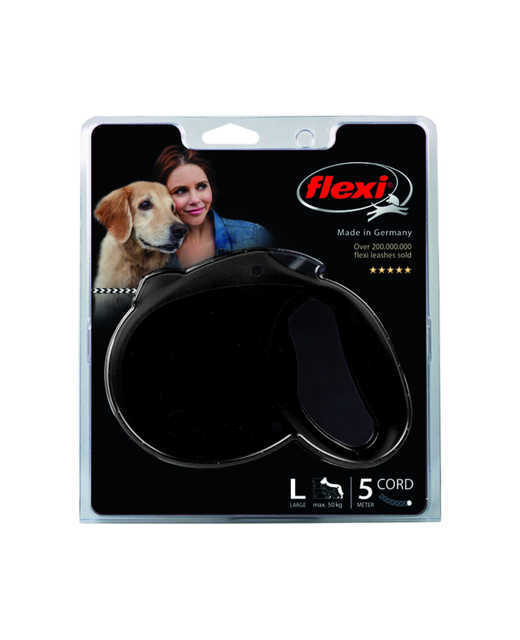 Flexi Standard - 5metre Black Retractable Cord Leash Large 