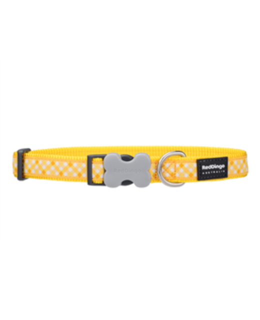 Red Dingo Dog Collar Gingham Yellow Small 12mm x 20-32cm