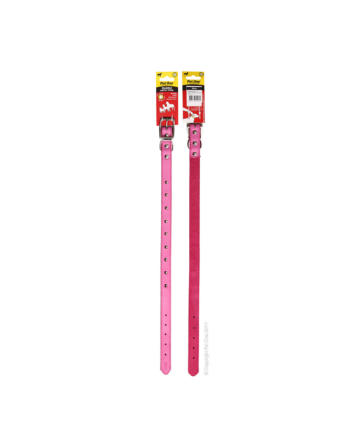Pet One Collar - Leather Single Row Studded Pink 40cm 
